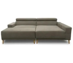 DOMO Eck-Schlafsofa »Malmö« mit Hocker, Longchair rechts, grau/holzfarben