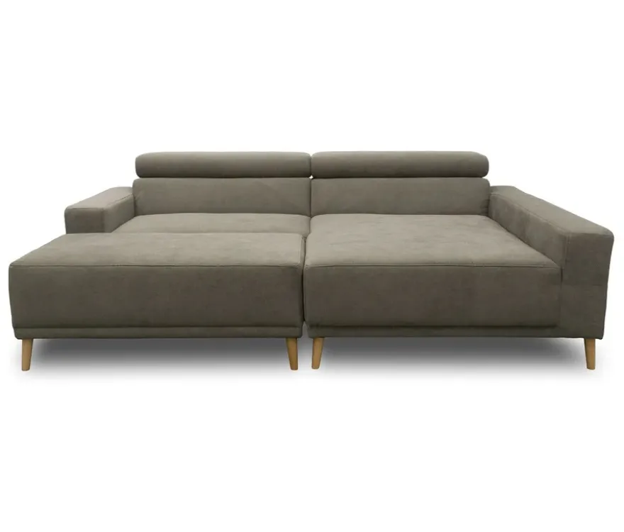 DOMO Eck-Schlafsofa »Malmö« mit Hocker, Longchair rechts, grau/holzfarben