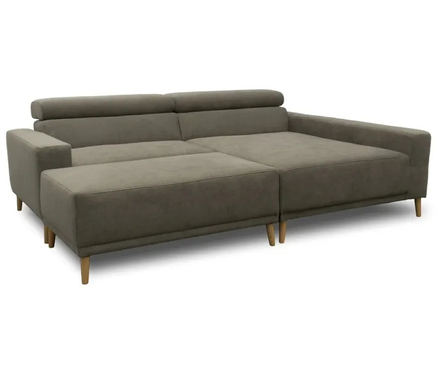 DOMO Eck-Schlafsofa »Malmö« mit Hocker, Longchair rechts, grau/holzfarben