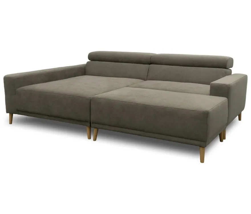 DOMO Eck-Schlafsofa »Malmö« mit Hocker, Longchair links, grau/holzfarben