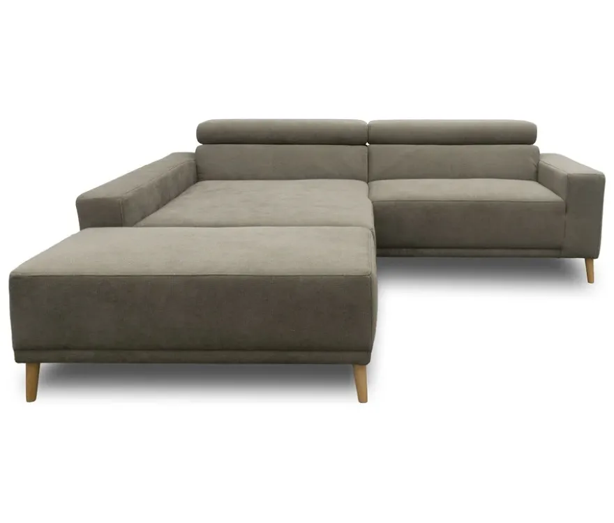 DOMO Eck-Schlafsofa »Malmö« mit Hocker, Longchair links, grau/holzfarben