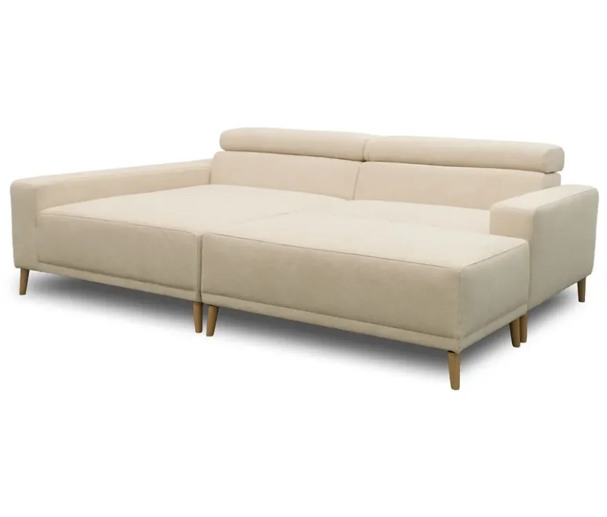 DOMO Eck-Schlafsofa »Malmö« mit Hocker, Longchair links, creme/holzfarben