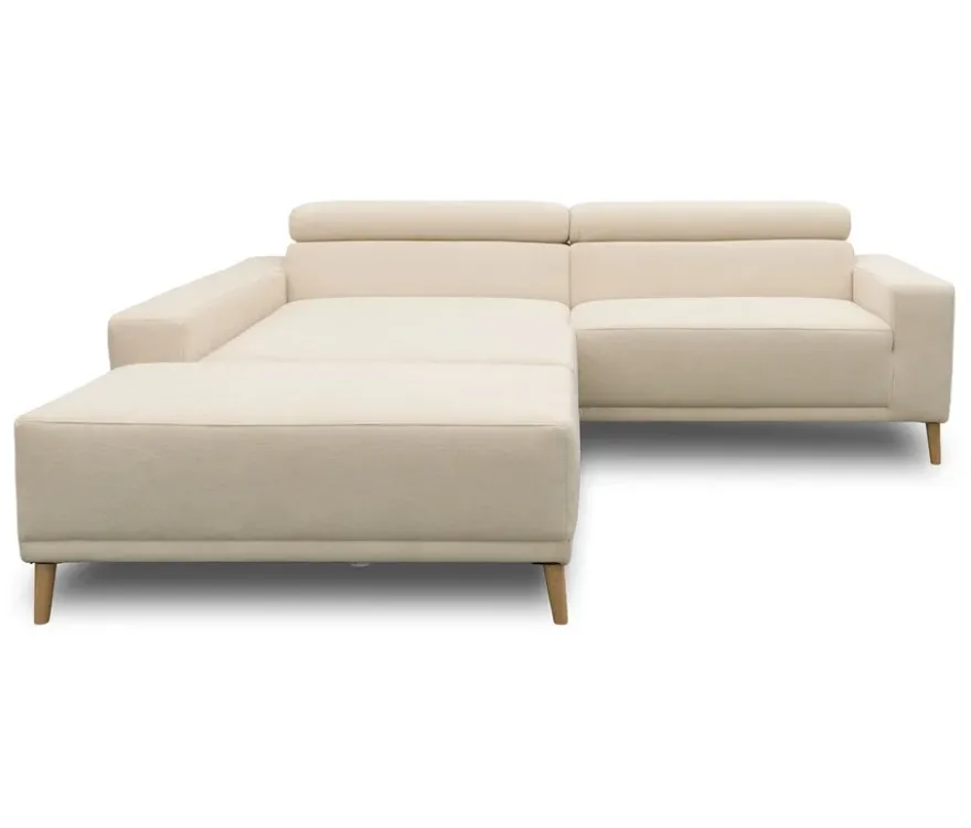 DOMO Eck-Schlafsofa »Malmö« mit Hocker, Longchair links, creme/holzfarben