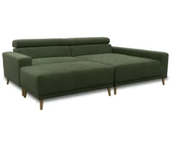 DOMO Eck-Schlafsofa »Malmö« mit Hocker, Longchair rechts, dunkelgrün/holzfarben