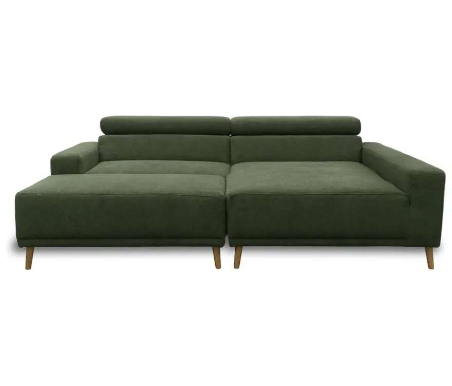 DOMO Eck-Schlafsofa »Malmö« mit Hocker, Longchair rechts, dunkelgrün/holzfarben
