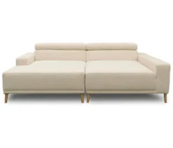 DOMO Eck-Schlafsofa »Malmö« mit Hocker, Longchair rechts, creme/holzfarben