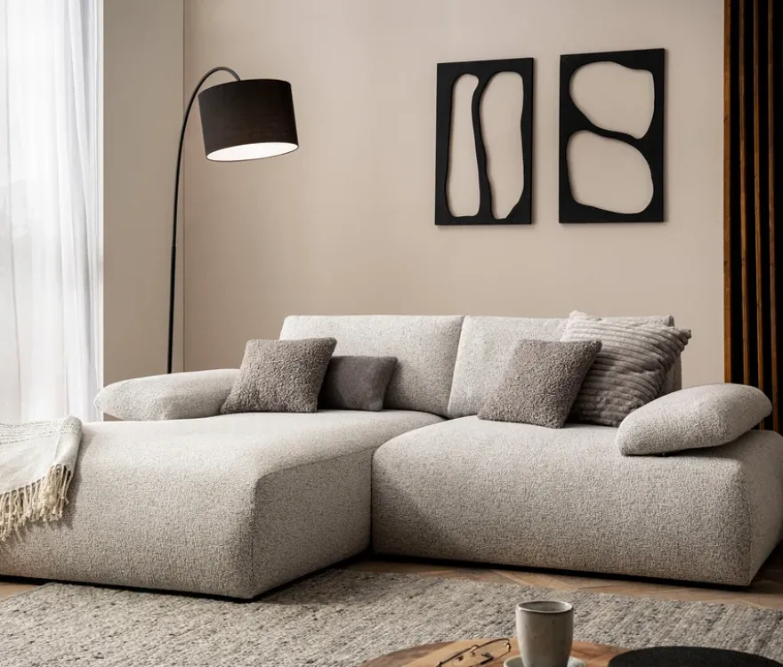 DOMO Ecksofa »Bela«, Longchair links, Armlehne mit Staufach