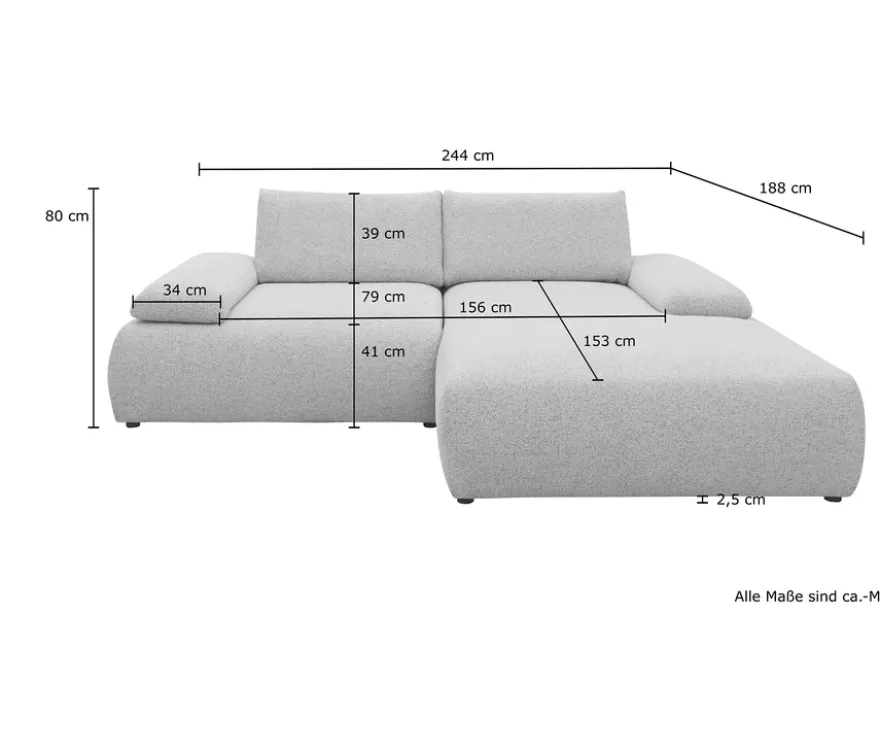 DOMO Ecksofa »Bela«, Longchair rechts, Armlehne mit Staufach