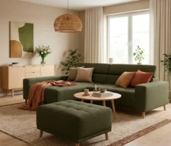 DOMO Ecksofa mit Hocker »Helsingborg«, grün, links