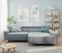 DOMO Ecksofa mit Longchair »Helsingborg«, blau, rechts