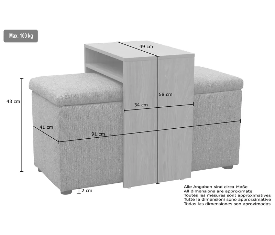 DOMO Hocker mit Tisch »Kopenhagen«, creme