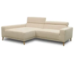 DOMO Sofa »Malmö«, Longchair links, mit Kopfteilverstellung, creme/holz
