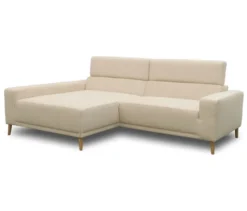DOMO Sofa »Malmö«, Longchair links, mit Kopfteilverstellung, creme/holz
