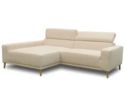 DOMO Sofa »Malmö«, Longchair links, mit Kopfteilverstellung, creme/holz