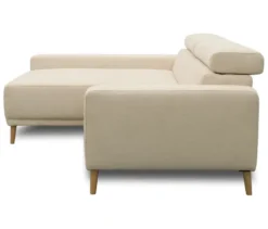 DOMO Sofa »Malmö«, Longchair links, mit Kopfteilverstellung, creme/holz