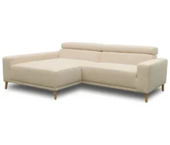 DOMO Sofa »Malmö«, Longchair links, mit Kopfteilverstellung, creme/holz