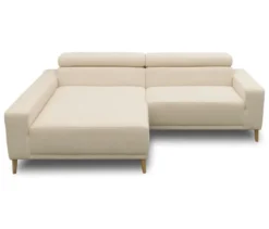DOMO Sofa »Malmö«, Longchair links, mit Kopfteilverstellung, creme/holz