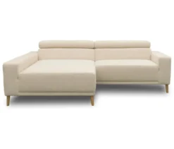 DOMO Sofa »Malmö«, Longchair links, mit Kopfteilverstellung, creme/holz