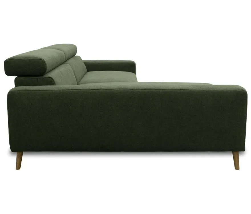 DOMO Sofa »Malmö«, Longchair links, mit Kopfteilverstellung, grün/holz