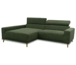 DOMO Sofa »Malmö«, Longchair links, mit Kopfteilverstellung, grün/holz