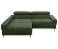 DOMO Sofa »Malmö«, Longchair links, mit Kopfteilverstellung, grün/holz