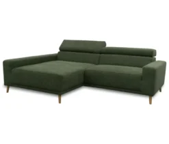 DOMO Sofa »Malmö«, Longchair links, mit Kopfteilverstellung, grün/holz