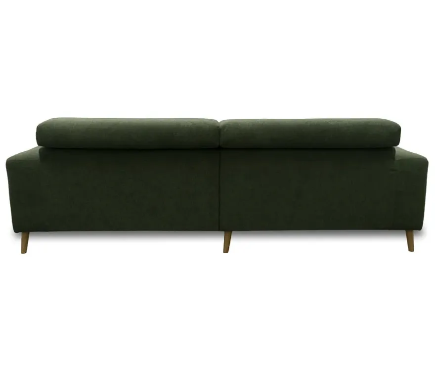 DOMO Sofa »Malmö«, Longchair links, mit Kopfteilverstellung, grün/holz