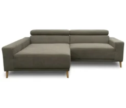 DOMO Sofa »Malmö«, Longchair links, mit Kopfteilverstellung, grau/holz