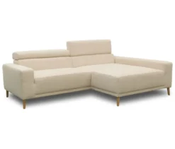 DOMO Sofa »Malmö«, Longchair rechts, mit Kopfteilverstellung, creme/holz