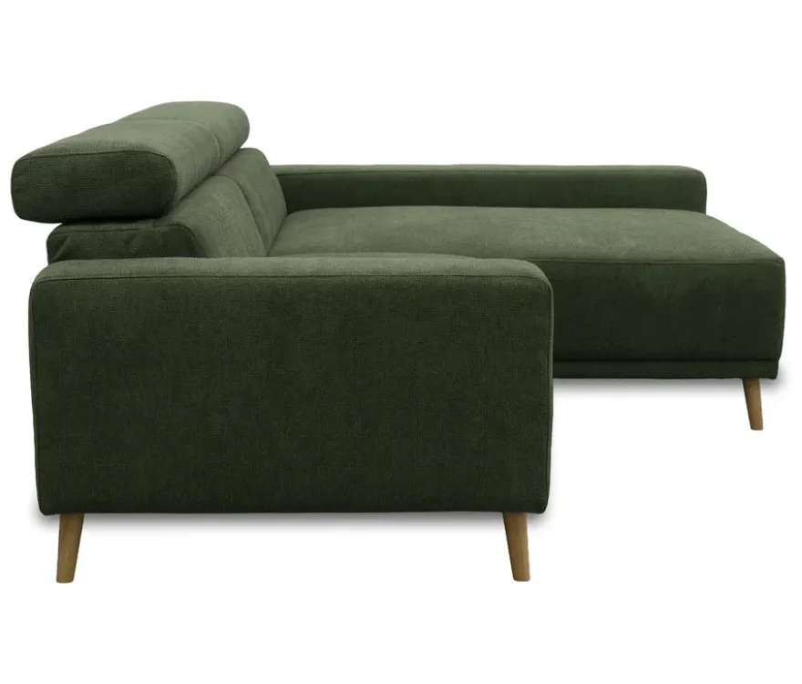 DOMO Sofa »Malmö«, Longchair rechts, mit Kopfteilverstellung, grün/holz