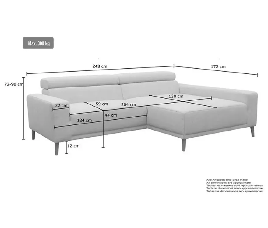 DOMO Sofa »Malmö«, Longchair rechts, mit Kopfteilverstellung, grün/holz