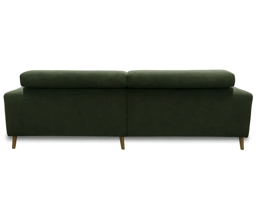 DOMO Sofa »Malmö«, Longchair rechts, mit Kopfteilverstellung, grün/holz