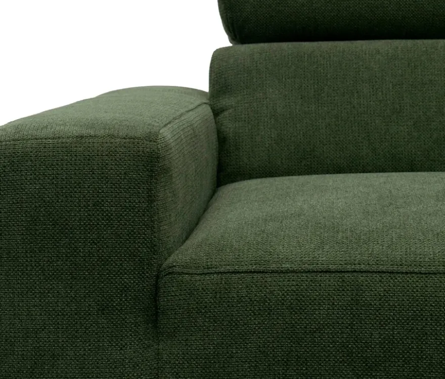 DOMO Sofa »Malmö«, Longchair rechts, mit Kopfteilverstellung, grün/holz