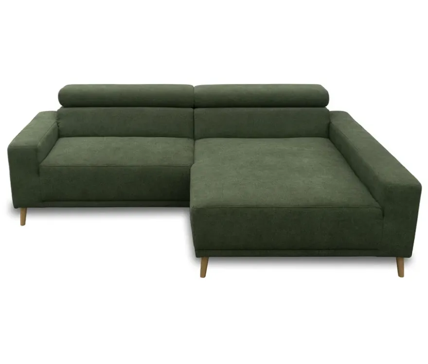 DOMO Sofa »Malmö«, Longchair rechts, mit Kopfteilverstellung, grün/holz