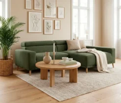 DOMO Sofa »Malmö«, Longchair rechts, mit Kopfteilverstellung, grün/holz