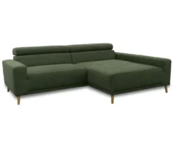 DOMO Sofa »Malmö«, Longchair rechts, mit Kopfteilverstellung, grün/holz