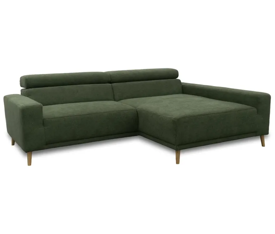 DOMO Sofa »Malmö«, Longchair rechts, mit Kopfteilverstellung, grün/holz