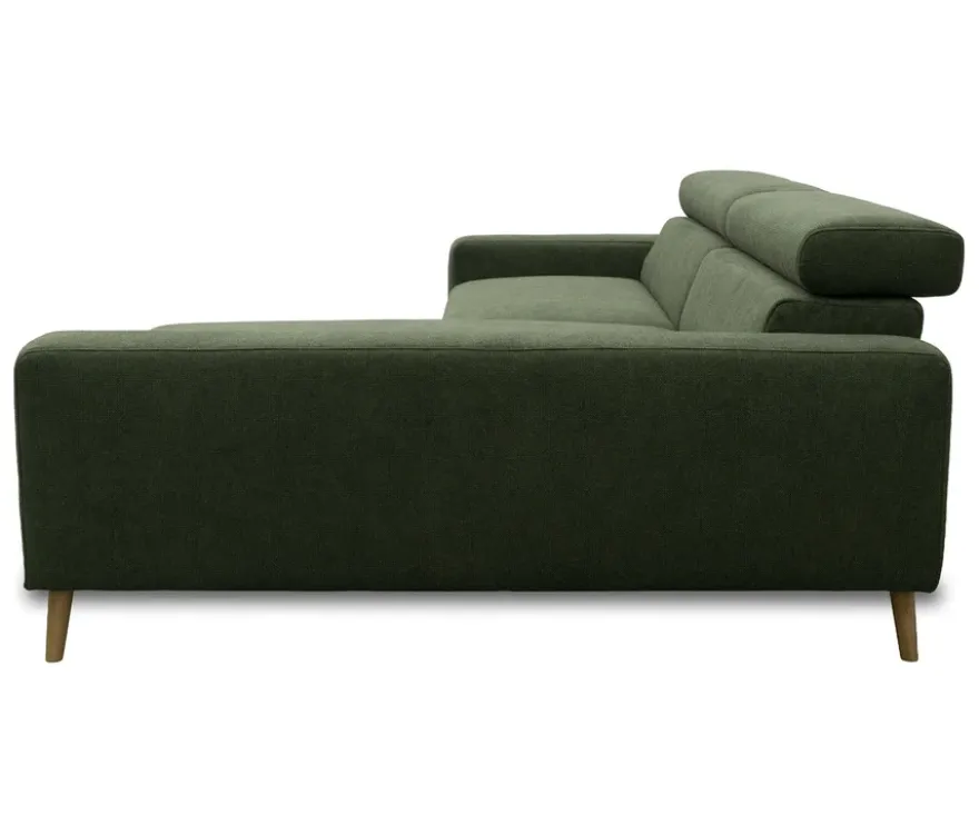 DOMO Sofa »Malmö«, Longchair rechts, mit Kopfteilverstellung, grün/holz