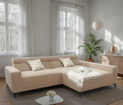 DOMO Sofa »Malmö«, Longchair rechts, mit Kopfteilverstellung, creme