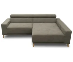 DOMO Sofa »Malmö«, Longchair rechts, mit Kopfteilverstellung, grau/holz