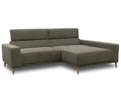 DOMO Sofa »Malmö«, Longchair rechts, mit Kopfteilverstellung, grau/holz