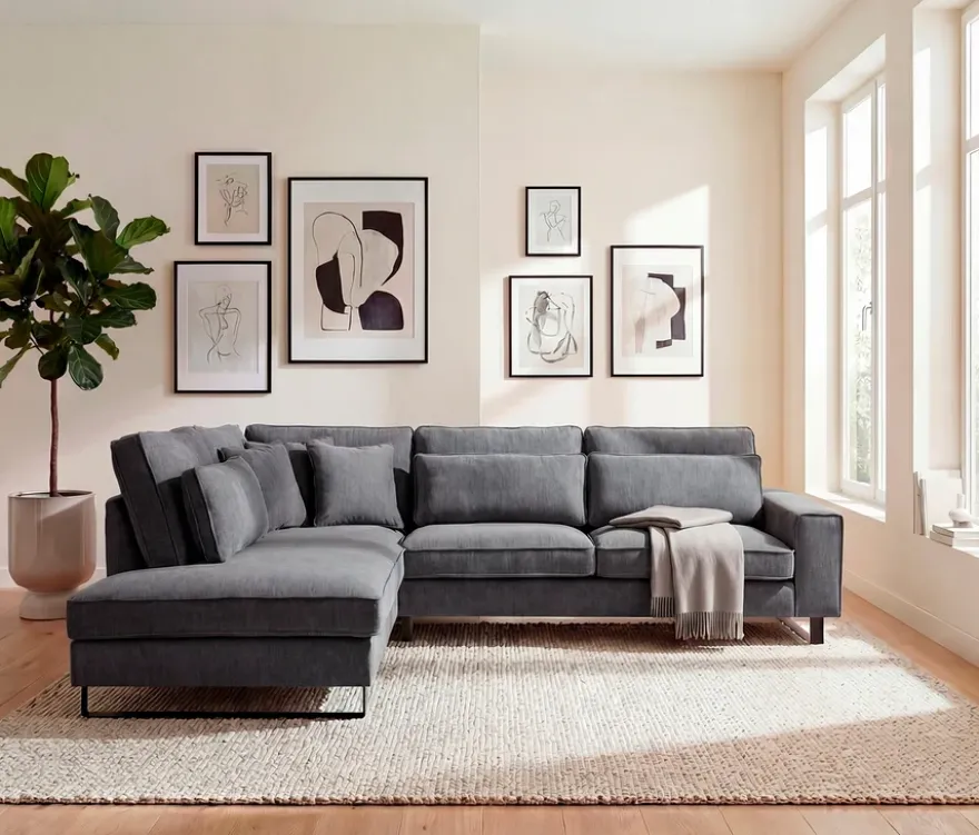 Ecksofa links mit Sofa 2,5-Sitzer rechts »Veluno«, grau
