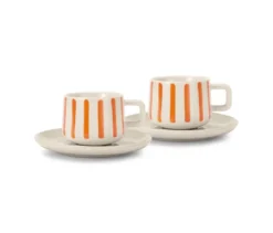 2 Espressotassen mit Untertassen, Streifen