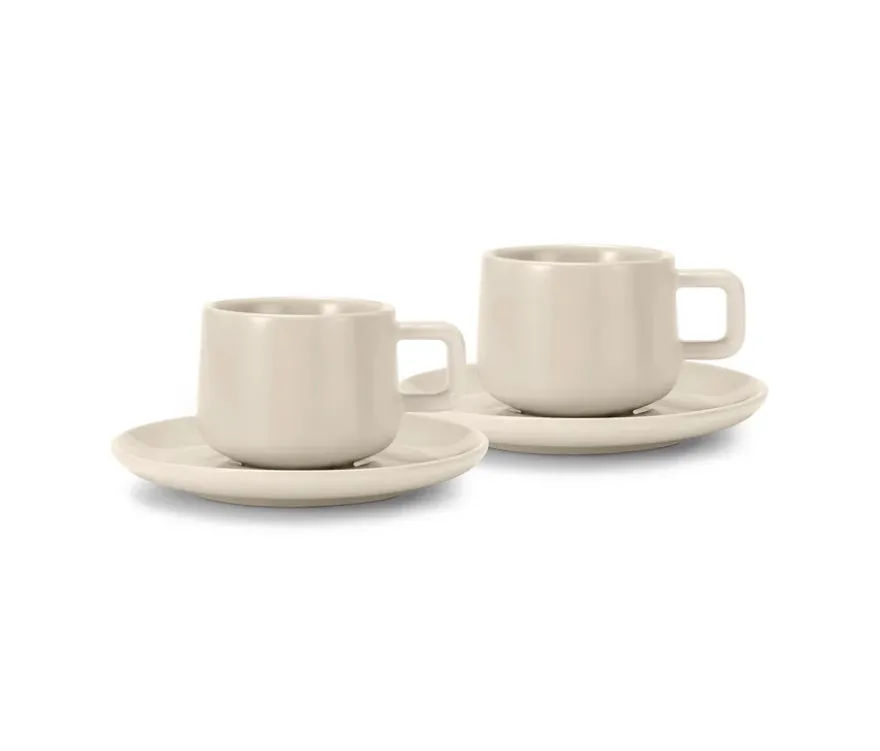 2 Espressotassen mit Untertassen, Beige
