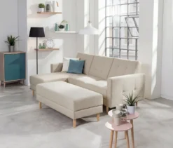 Federkern-Eckschlafsofa »Just Relax« mit Stauraumbank, creme