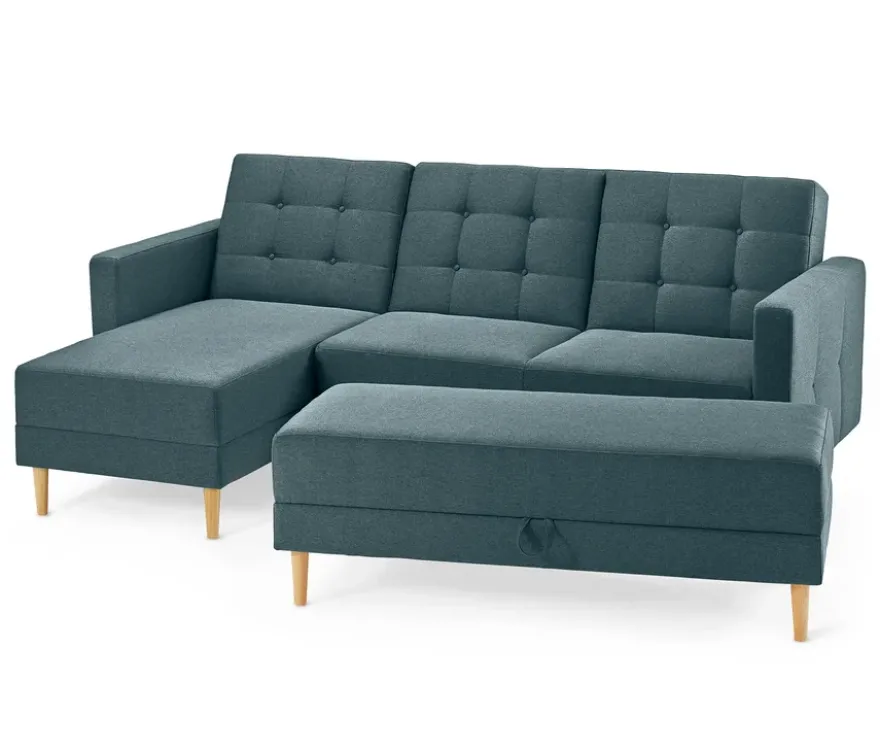 Federkern-Eckschlafsofa »Just Relax« mit Stauraumbank, blau-grau