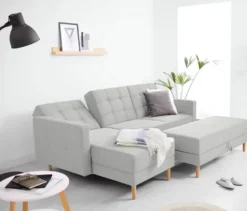 Federkern-Eckschlafsofa »Just Relax« mit Stauraumbank, hellgrau