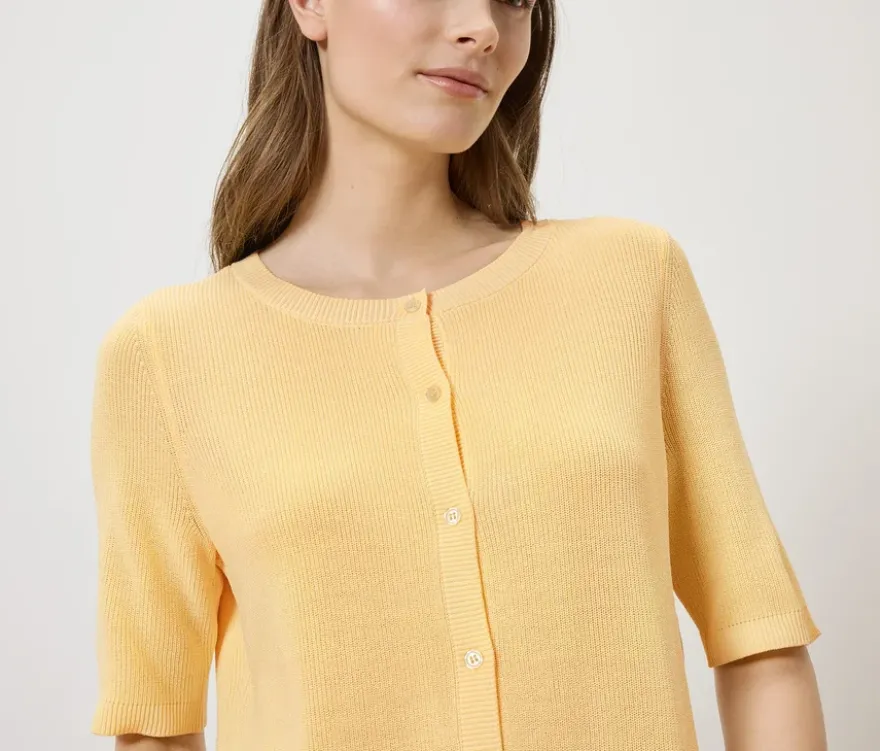Feinstrick-Cardigan mit Leinen, buttergelb