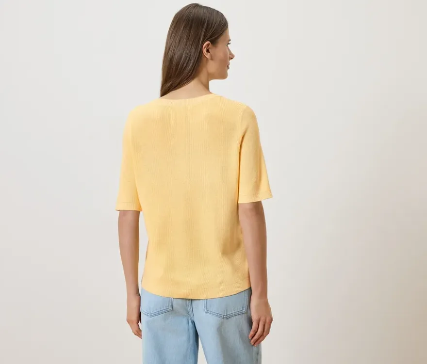 Feinstrick-Cardigan mit Leinen, buttergelb