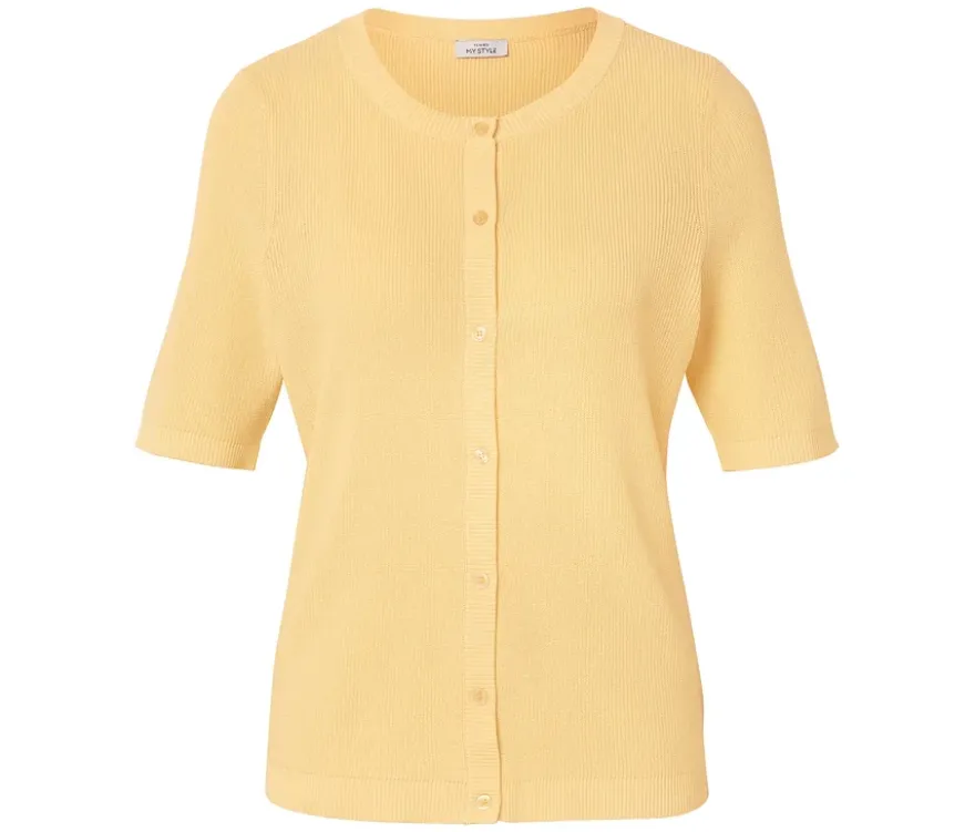 Feinstrick-Cardigan mit Leinen, buttergelb
